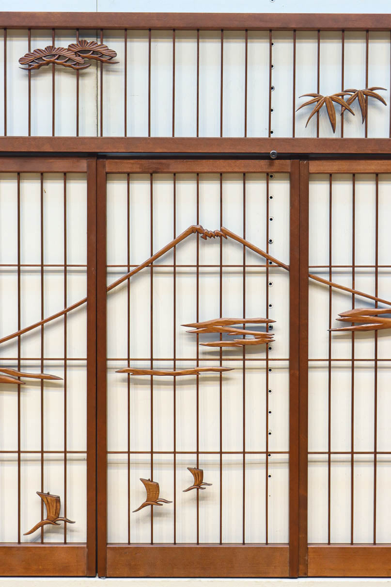 松竹梅と富士山を美しく描いた欄間・書院セット　EZ2847　在庫5枚一組