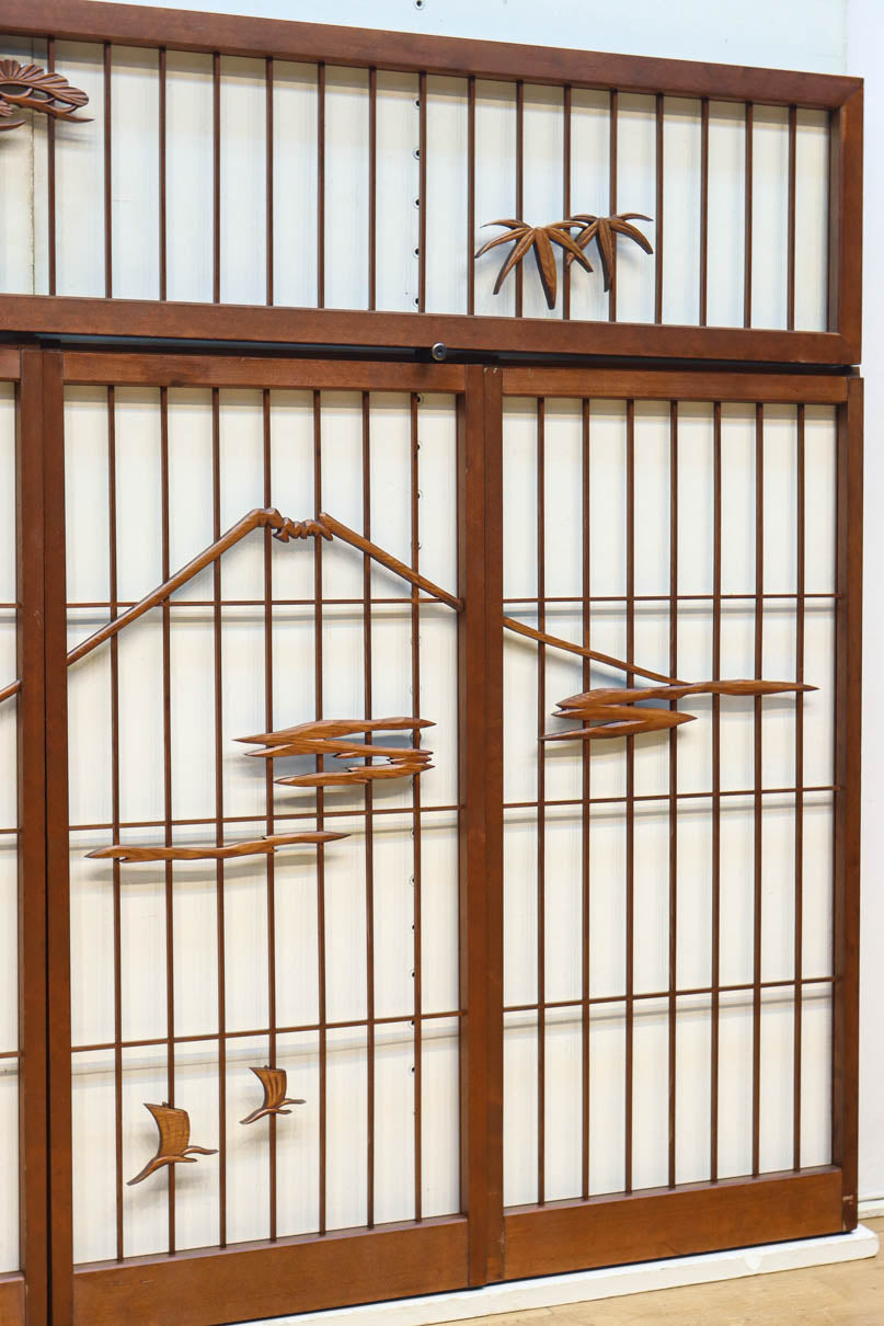 松竹梅と富士山を美しく描いた欄間・書院セット　EZ2847　在庫5枚一組