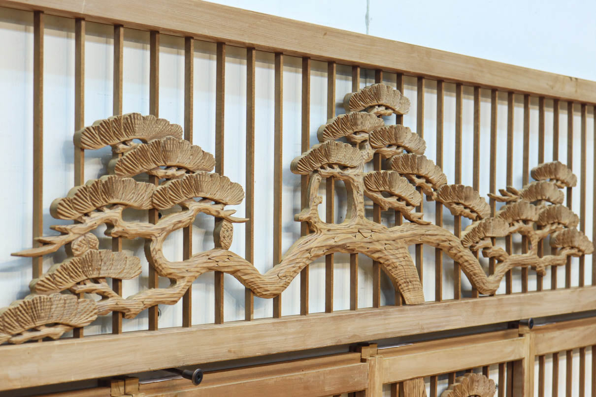 巨木の松と鶴の絵柄で風情ある欄間・書院セット　EZ2848　在庫5枚一組