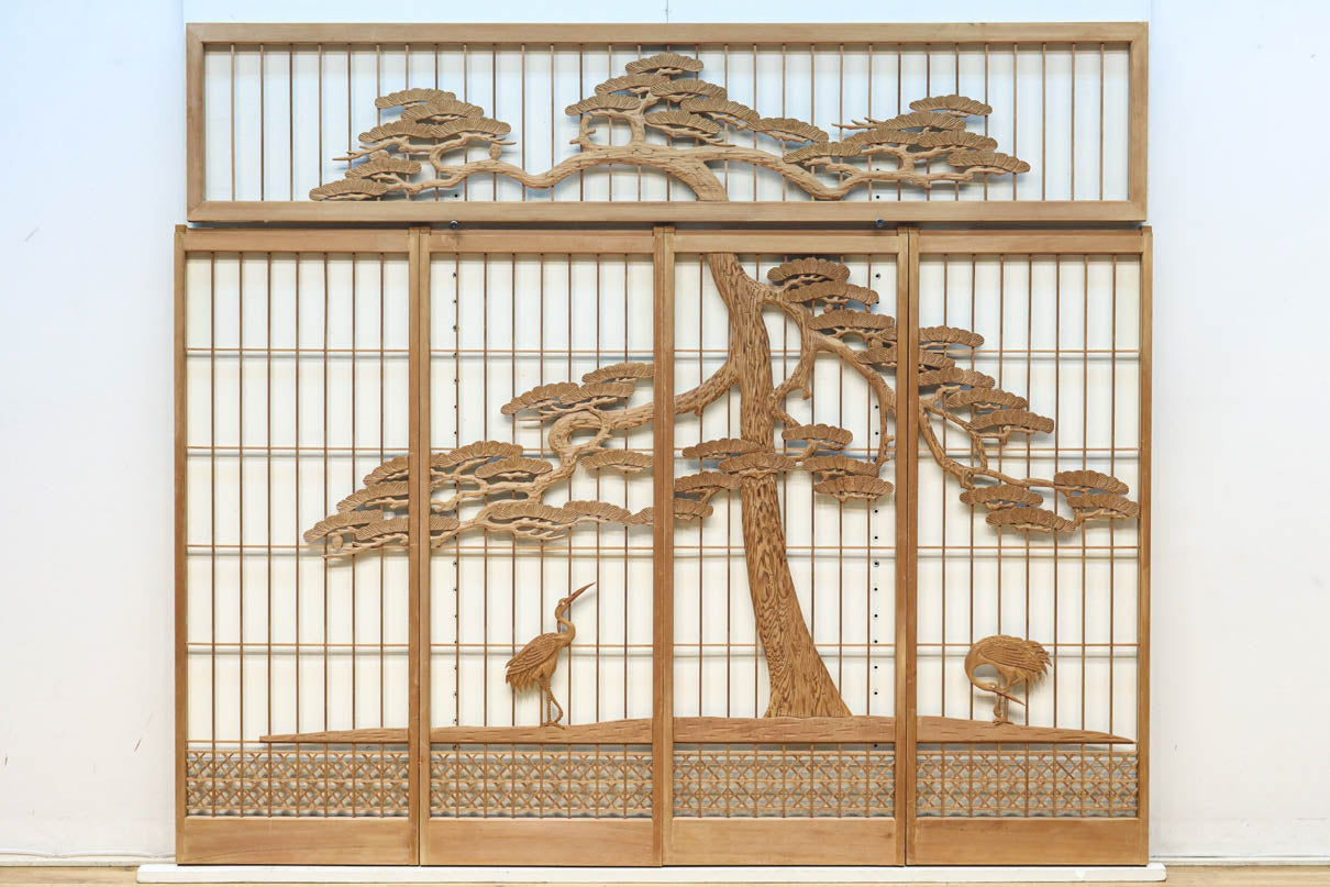 巨木の松と鶴の絵柄で風情ある欄間・書院セット　EZ2848　在庫5枚一組