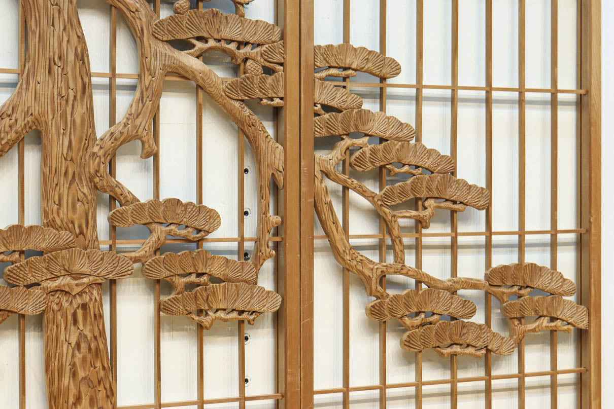 巨木の松と鶴の絵柄で風情ある欄間・書院セット　EZ2848　在庫5枚一組