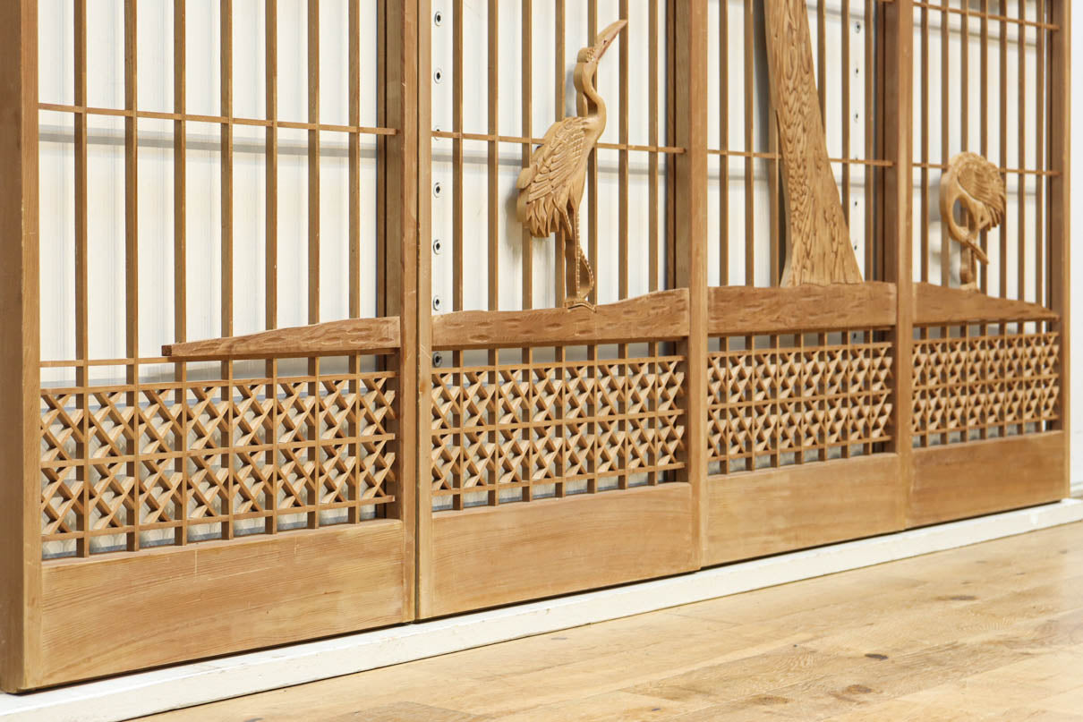 巨木の松と鶴の絵柄で風情ある欄間・書院セット　EZ2848　在庫5枚一組