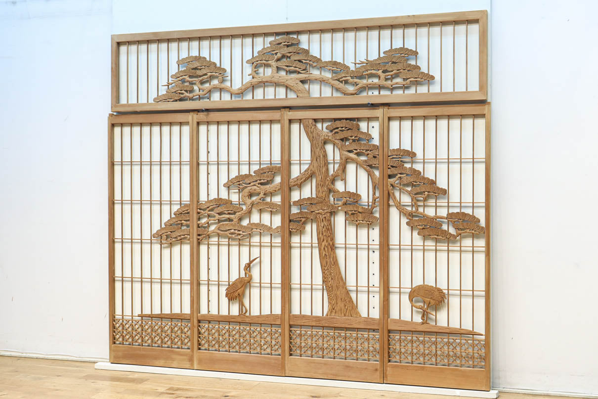 巨木の松と鶴の絵柄で風情ある欄間・書院セット　EZ2848　在庫5枚一組