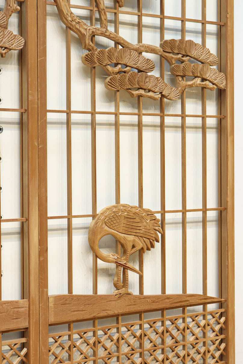 巨木の松と鶴の絵柄で風情ある欄間・書院セット　EZ2848　在庫5枚一組