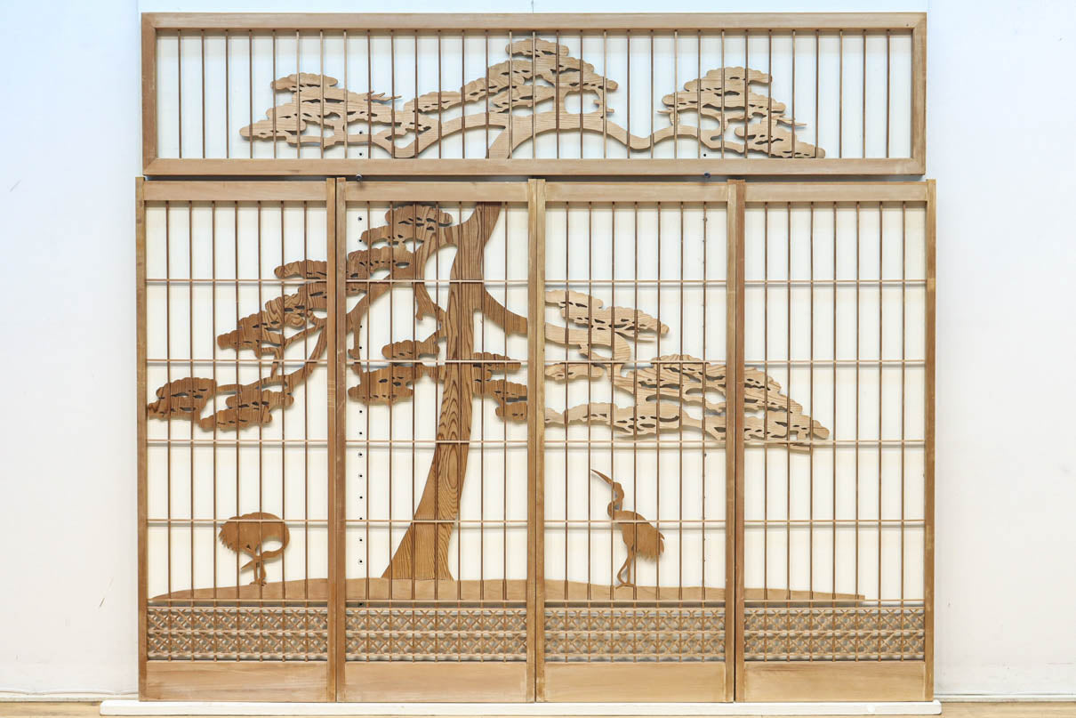 巨木の松と鶴の絵柄で風情ある欄間・書院セット　EZ2848　在庫5枚一組