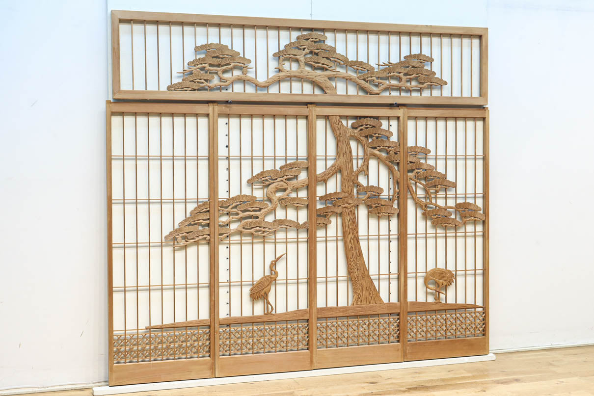 巨木の松と鶴の絵柄で風情ある欄間・書院セット　EZ2848　在庫5枚一組