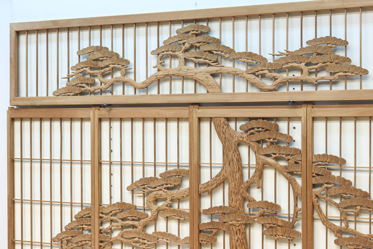 巨木の松と鶴の絵柄で風情ある欄間・書院セット　EZ2848　在庫5枚一組