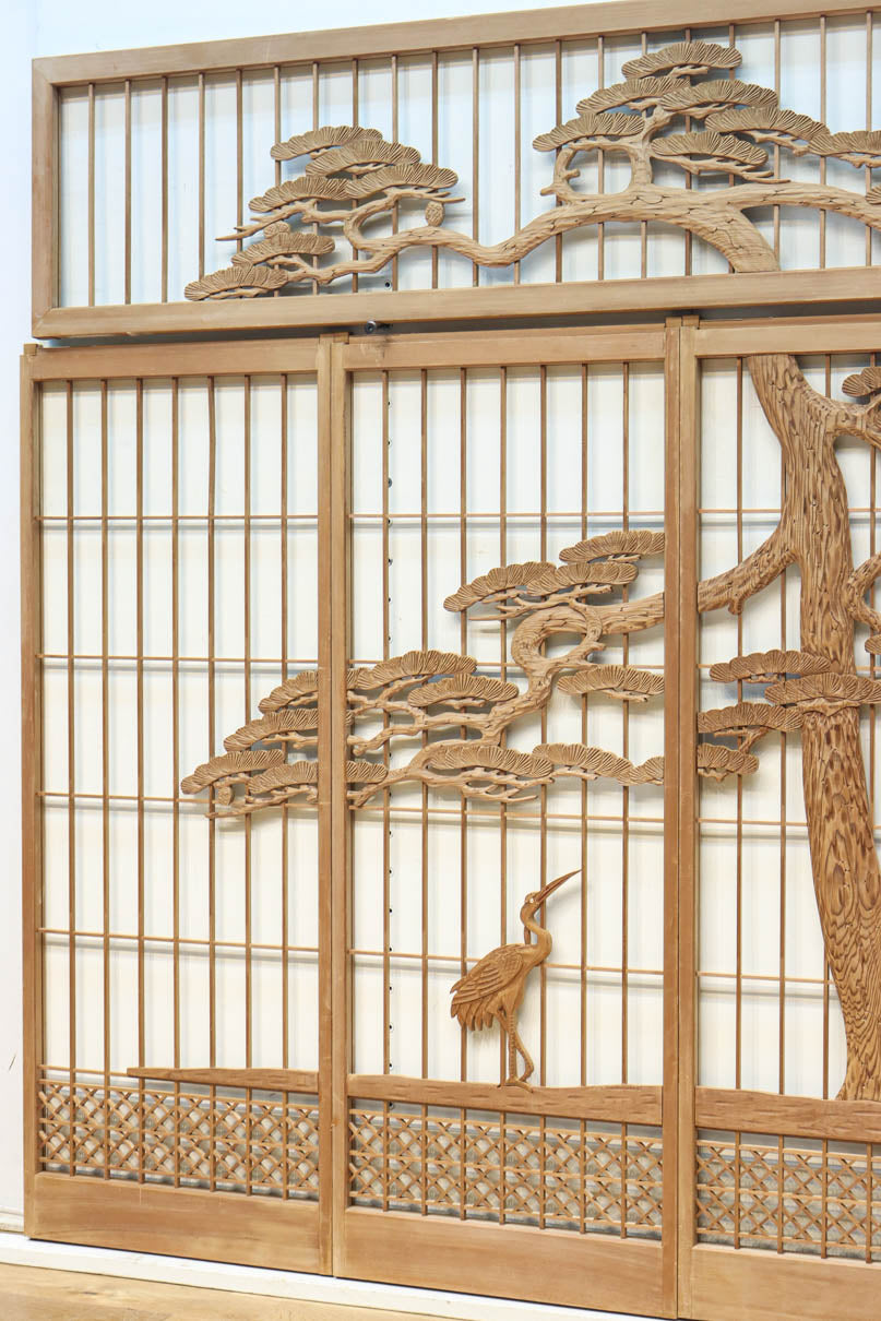 巨木の松と鶴の絵柄で風情ある欄間・書院セット　EZ2848　在庫5枚一組