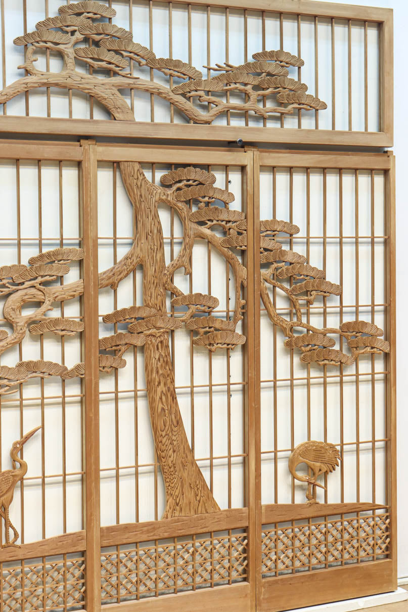 巨木の松と鶴の絵柄で風情ある欄間・書院セット　EZ2848　在庫5枚一組