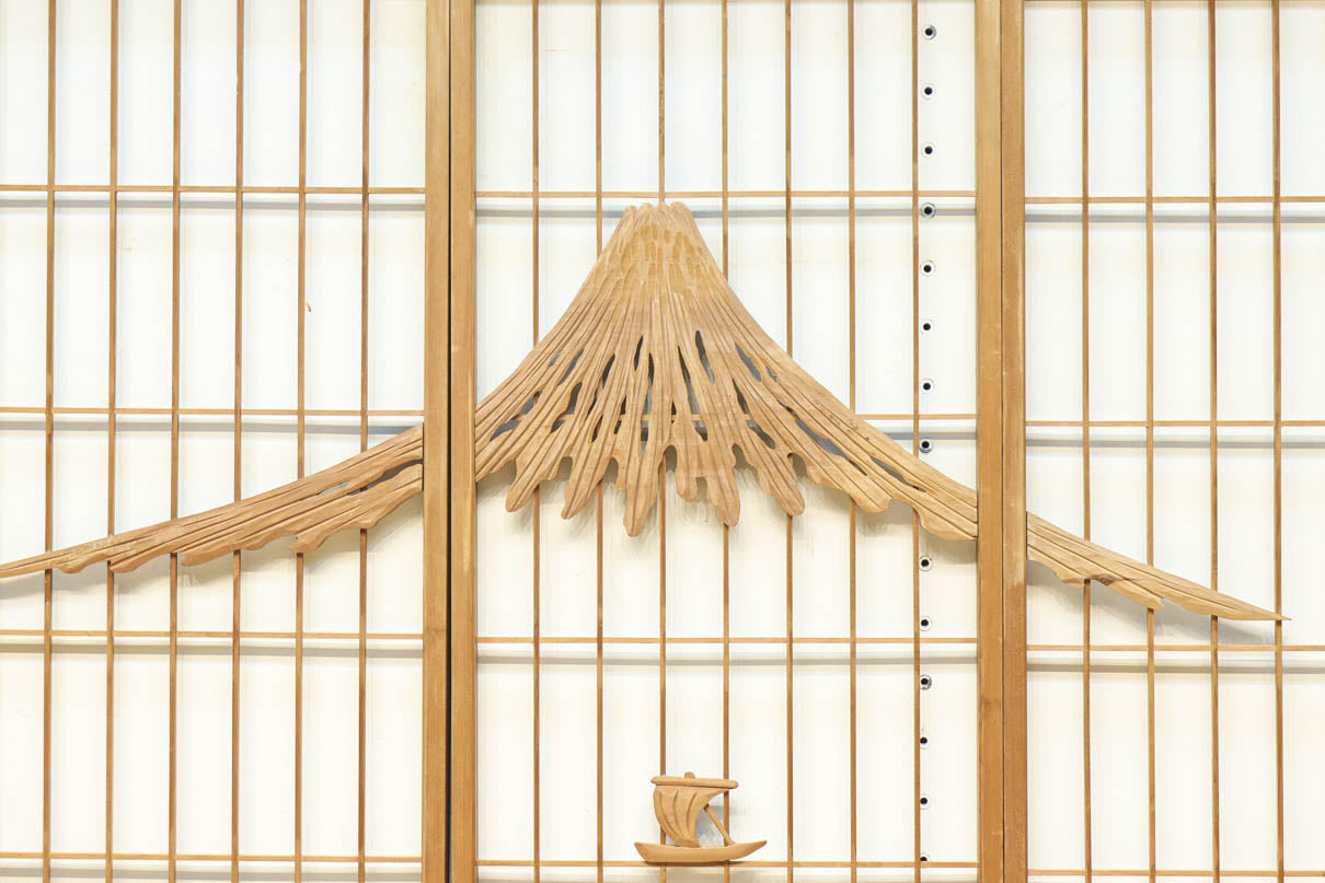 富士山を遠景に鶴松の風景を描く欄間・書院セット　EZ2849　在庫5枚1組