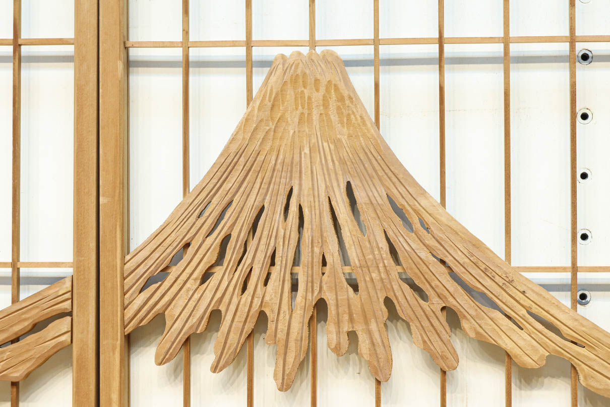 富士山を遠景に鶴松の風景を描く欄間・書院セット　EZ2849　在庫5枚1組