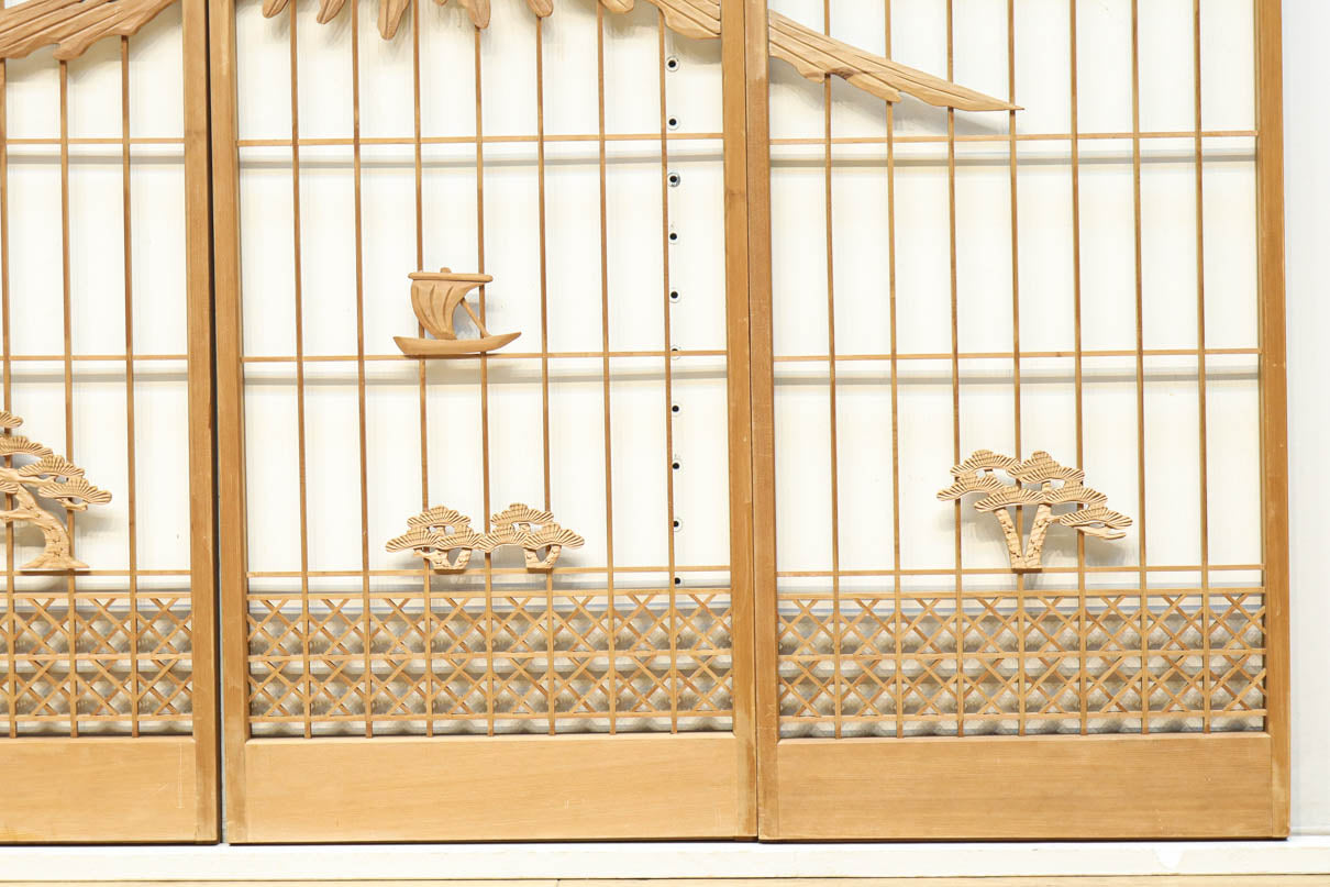 富士山を遠景に鶴松の風景を描く欄間・書院セット　EZ2849　在庫5枚1組