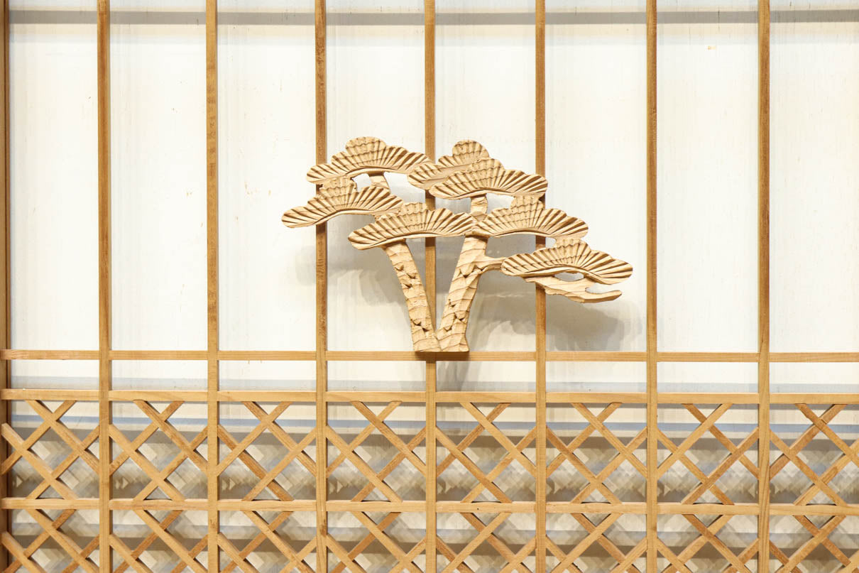 富士山を遠景に鶴松の風景を描く欄間・書院セット　EZ2849　在庫5枚1組