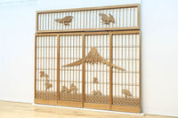 富士山を遠景に鶴松の風景を描く欄間・書院セット　EZ2849　在庫5枚1組