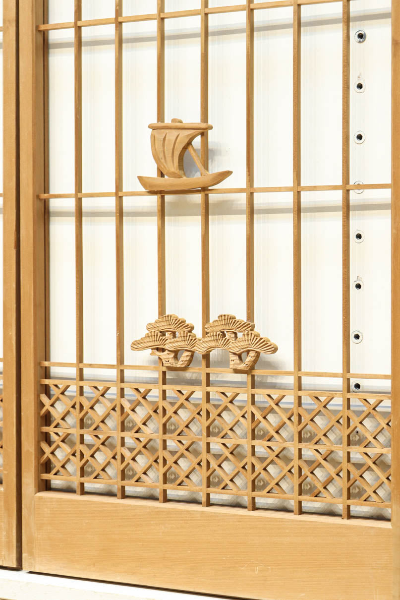 富士山を遠景に鶴松の風景を描く欄間・書院セット　EZ2849　在庫5枚1組