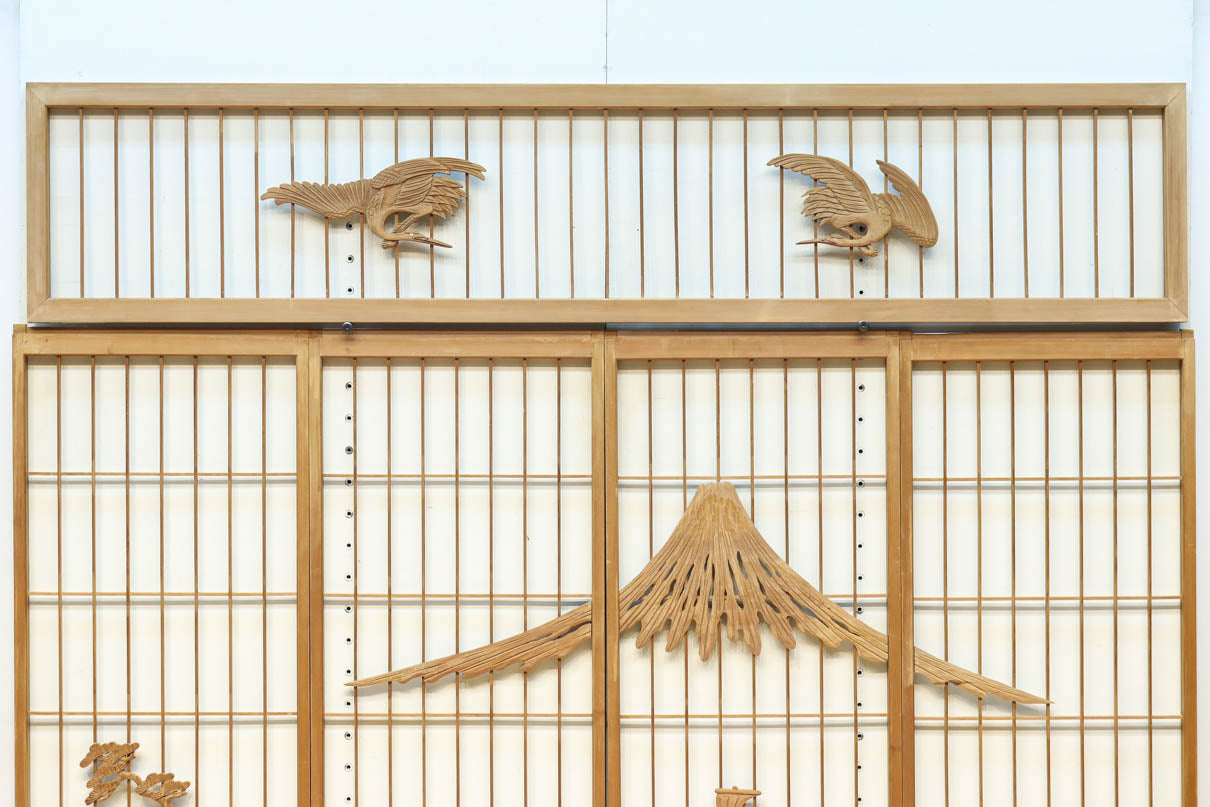 富士山を遠景に鶴松の風景を描く欄間・書院セット　EZ2849　在庫5枚1組