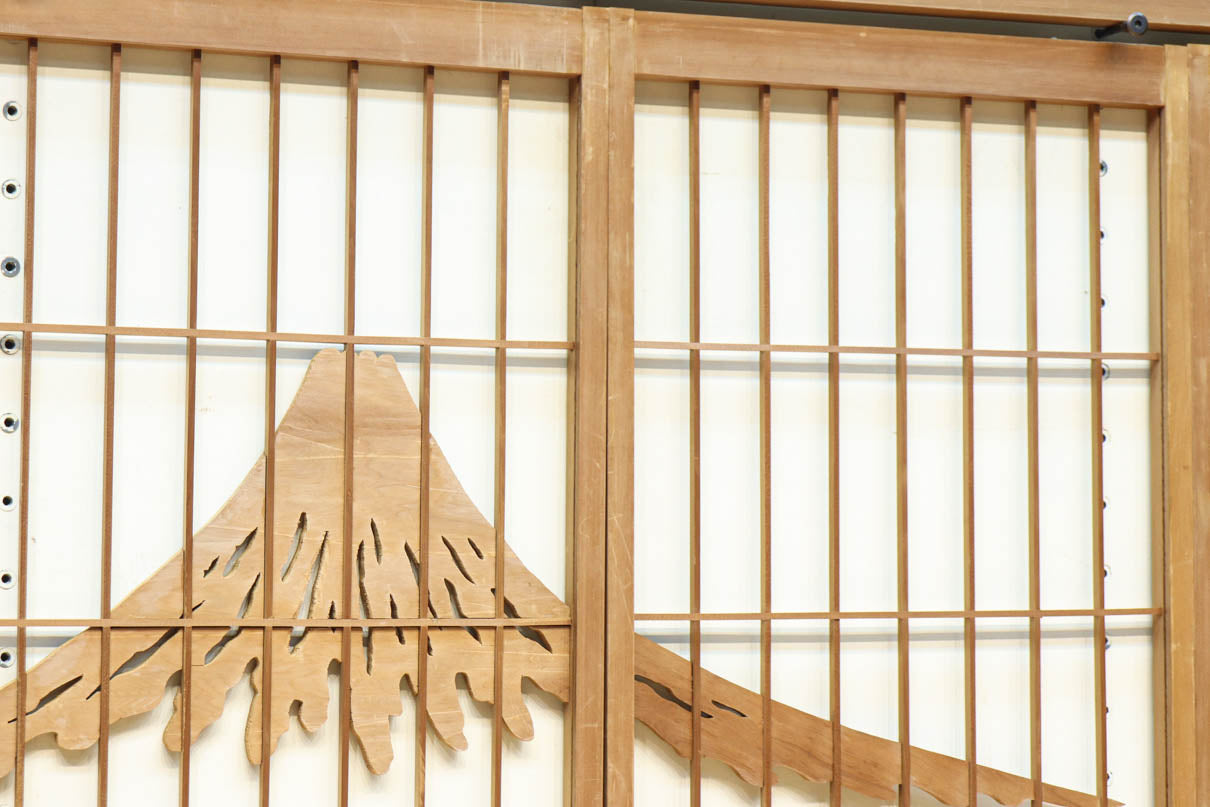 富士山を遠景に鶴松の風景を描く欄間・書院セット　EZ2849　在庫5枚1組