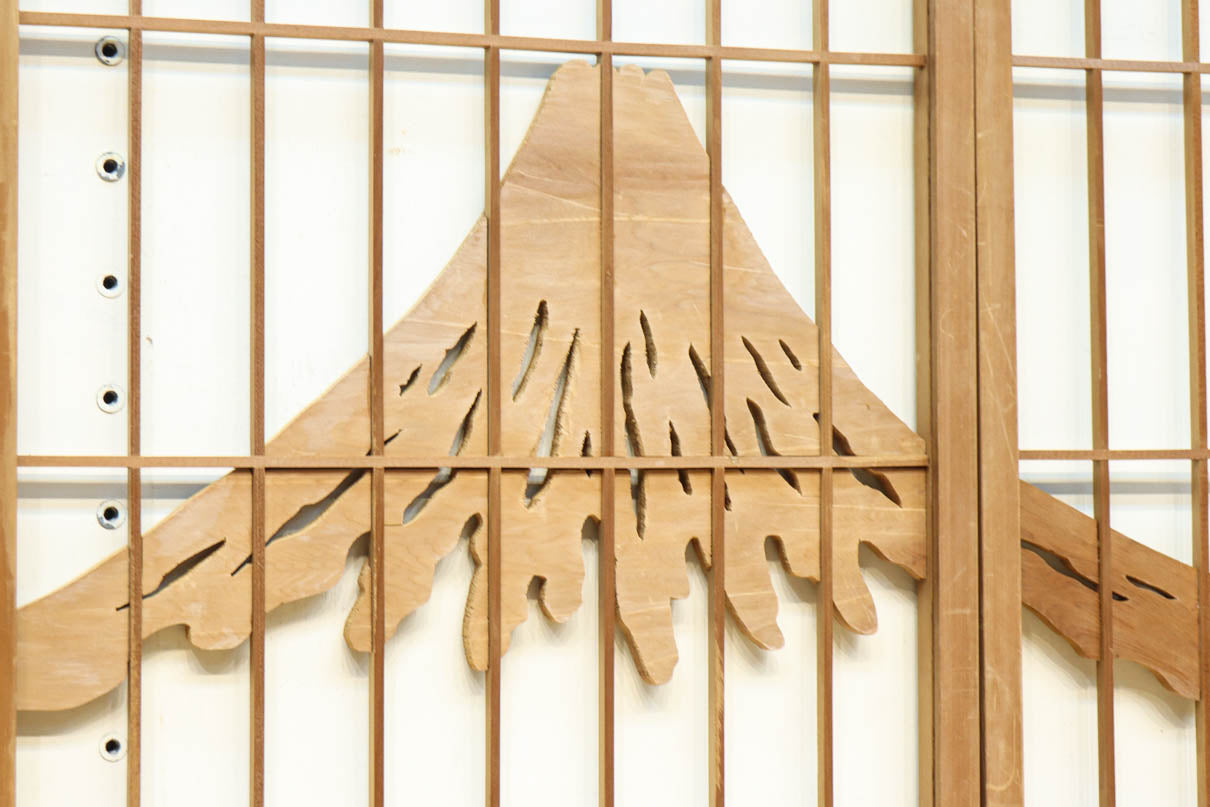 富士山を遠景に鶴松の風景を描く欄間・書院セット　EZ2849　在庫5枚1組