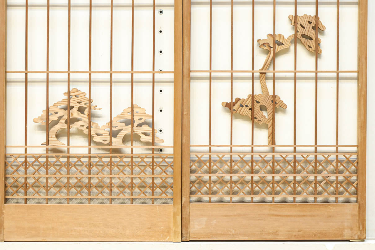 富士山を遠景に鶴松の風景を描く欄間・書院セット　EZ2849　在庫5枚1組