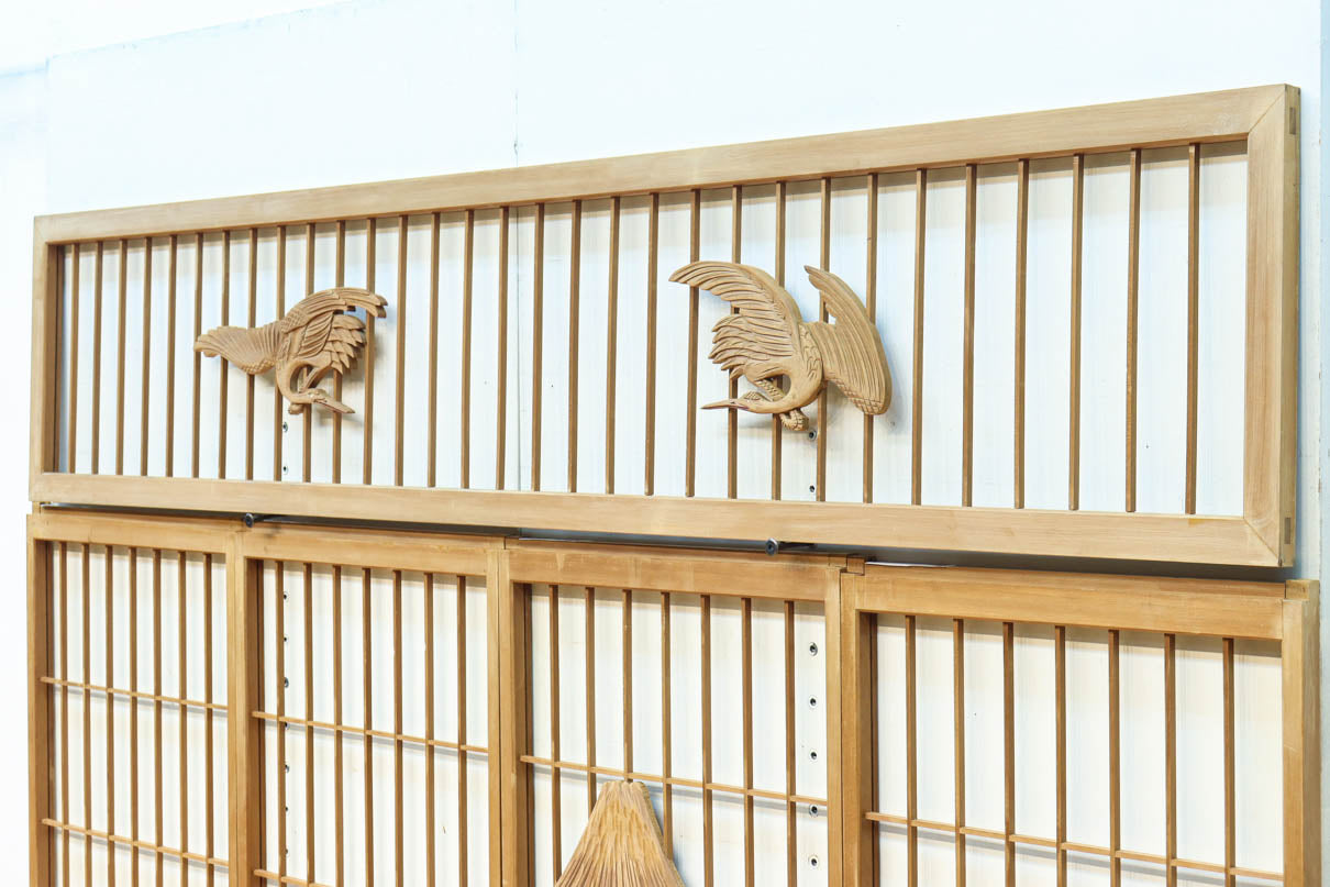 富士山を遠景に鶴松の風景を描く欄間・書院セット　EZ2849　在庫5枚1組