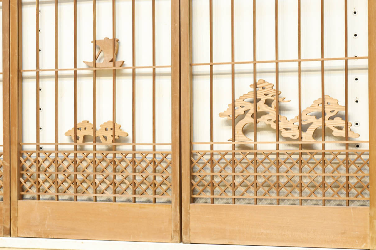 富士山を遠景に鶴松の風景を描く欄間・書院セット　EZ2849　在庫5枚1組