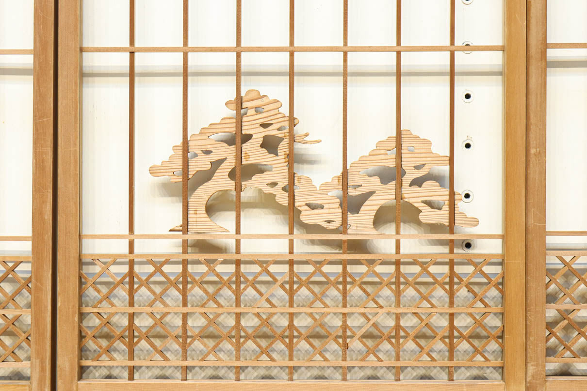 富士山を遠景に鶴松の風景を描く欄間・書院セット　EZ2849　在庫5枚1組