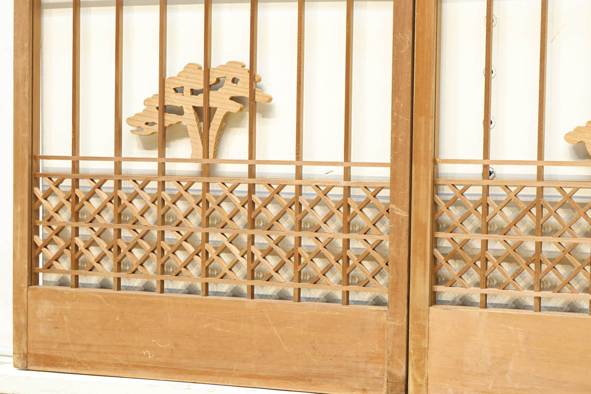 富士山を遠景に鶴松の風景を描く欄間・書院セット　EZ2849　在庫5枚1組