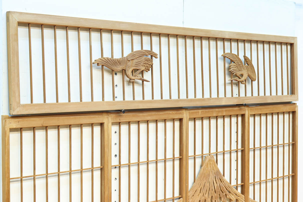 富士山を遠景に鶴松の風景を描く欄間・書院セット　EZ2849　在庫5枚1組