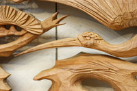 優雅な鶴の姿を松の木に添えた深彫り彫刻中型欄間　EZ2858abcd　在庫(a:1 b:1 c:1 d:1)枚