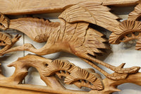 優雅な鶴の姿を松の木に添えた深彫り彫刻中型欄間　EZ2858abcd　在庫(a:1 b:1 c:1 d:1)枚