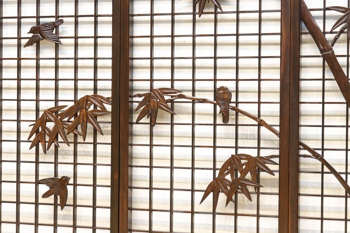 竹雀装飾を施した落ち着いた眺めの書院セット　EZ2865　在庫4枚一組