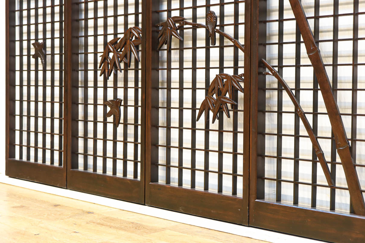 竹雀装飾を施した落ち着いた眺めの書院セット　EZ2865　在庫4枚一組