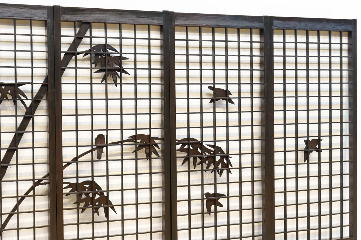 竹雀装飾を施した落ち着いた眺めの書院セット　EZ2865　在庫4枚一組