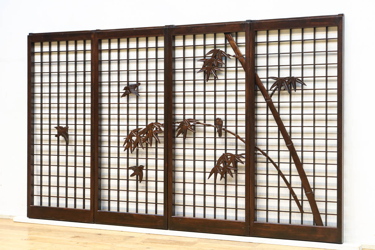 竹雀装飾を施した落ち着いた眺めの書院セット　EZ2865　在庫4枚一組