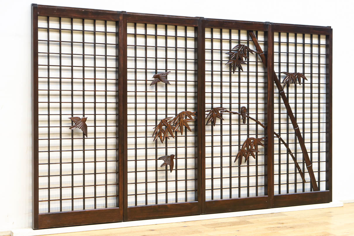 竹雀装飾を施した落ち着いた眺めの書院セット　EZ2865　在庫4枚一組