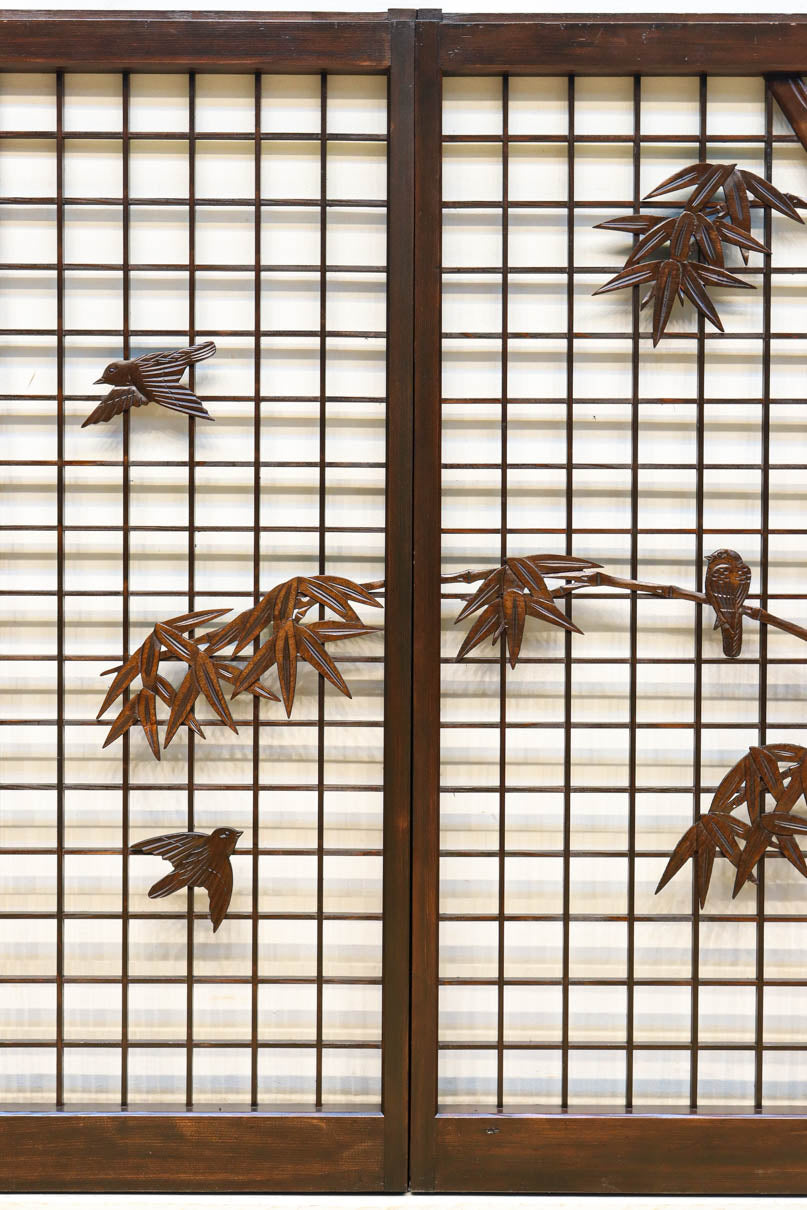 竹雀装飾を施した落ち着いた眺めの書院セット　EZ2865　在庫4枚一組