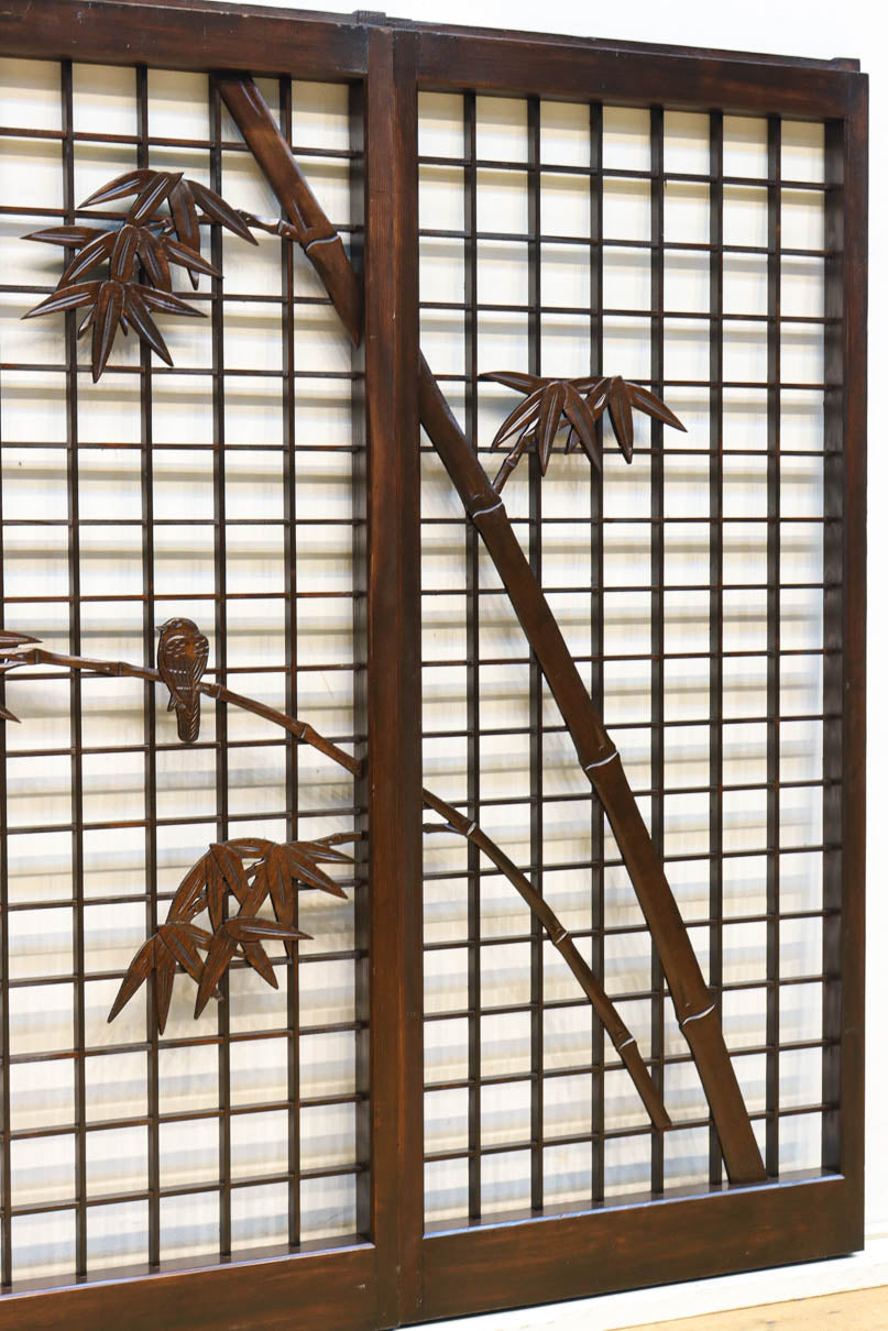 竹雀装飾を施した落ち着いた眺めの書院セット　EZ2865　在庫4枚一組