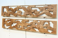 雄々しい鷹が松の木に身を隠す彫刻欄間素材　EZ2871ab　在庫(a:1 b:1)枚