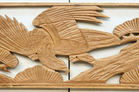 雄々しい鷹が松の木に身を隠す彫刻欄間素材　EZ2871ab　在庫(a:1 b:1)枚