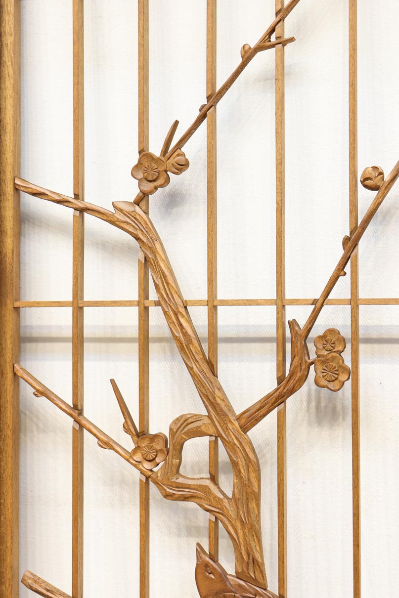 梅の木に鶯が羽を休める風景を描いた書院セット　EZ2889　在庫2枚一組