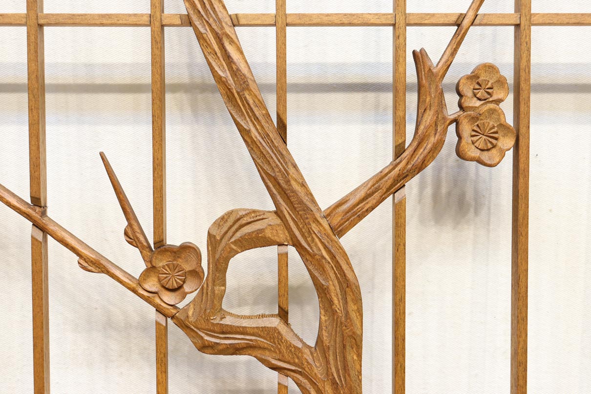 梅の木に鶯が羽を休める風景を描いた書院セット　EZ2889　在庫2枚一組