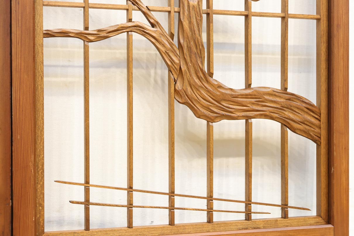 梅の木に鶯が羽を休める風景を描いた書院セット　EZ2889　在庫2枚一組