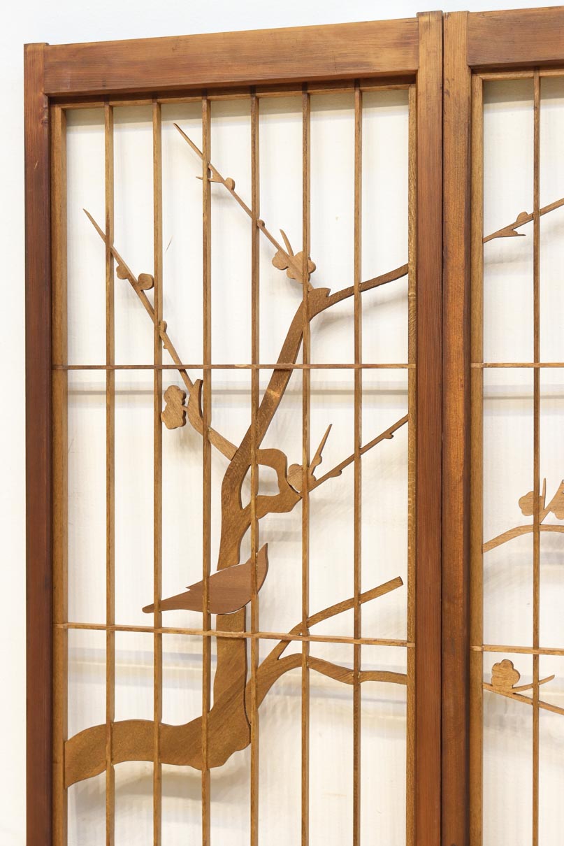 梅の木に鶯が羽を休める風景を描いた書院セット　EZ2889　在庫2枚一組