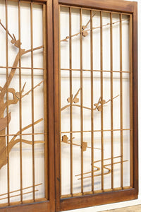 梅の木に鶯が羽を休める風景を描いた書院セット　EZ2889　在庫2枚一組