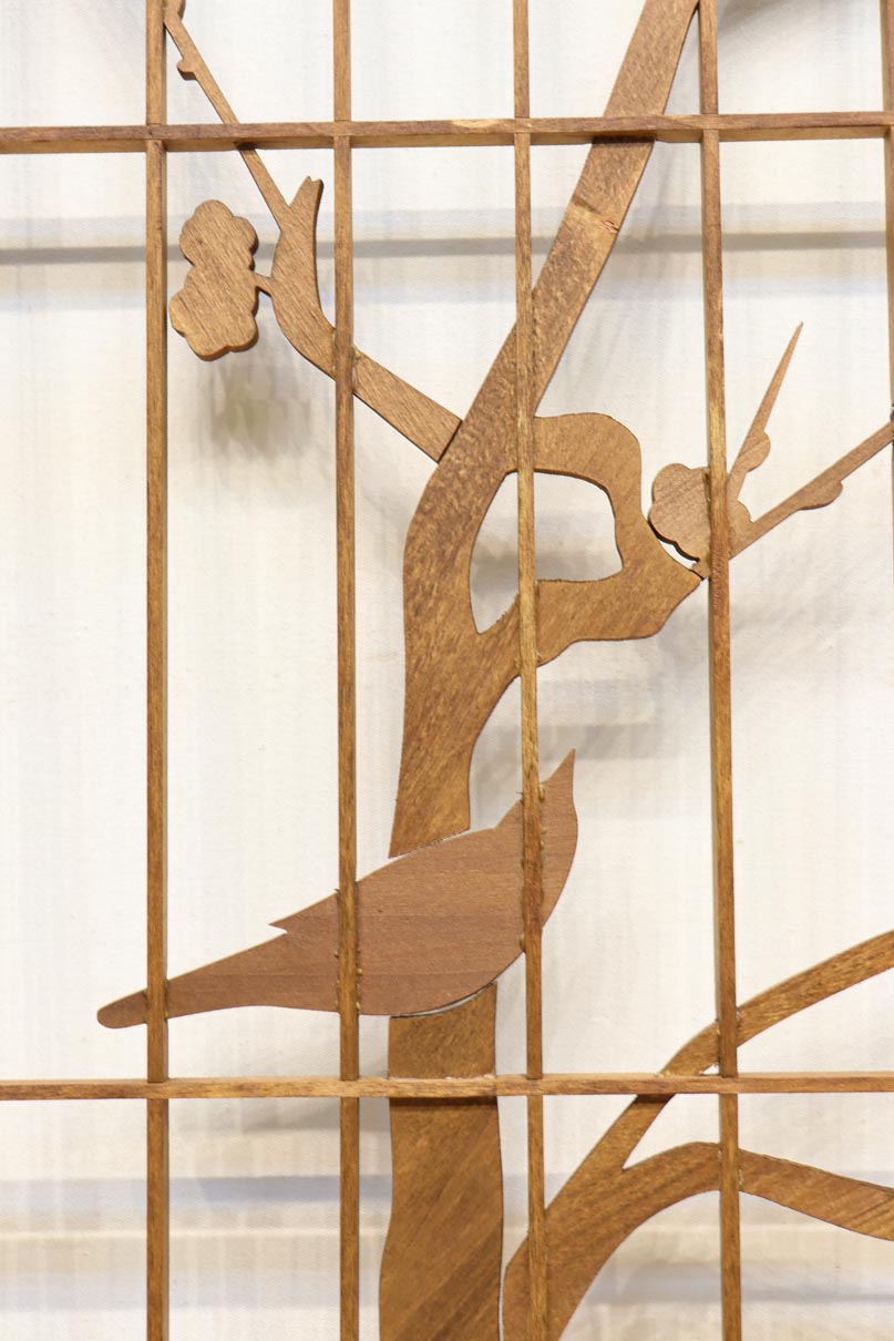 梅の木に鶯が羽を休める風景を描いた書院セット　EZ2889　在庫2枚一組