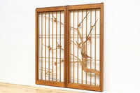 梅の木に鶯が羽を休める風景を描いた書院セット　EZ2889　在庫2枚一組