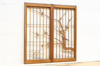 梅の木に鶯が羽を休める風景を描いた書院セット　EZ2889　在庫2枚一組