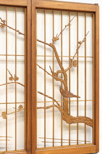 梅の木に鶯が羽を休める風景を描いた書院セット　EZ2889　在庫2枚一組