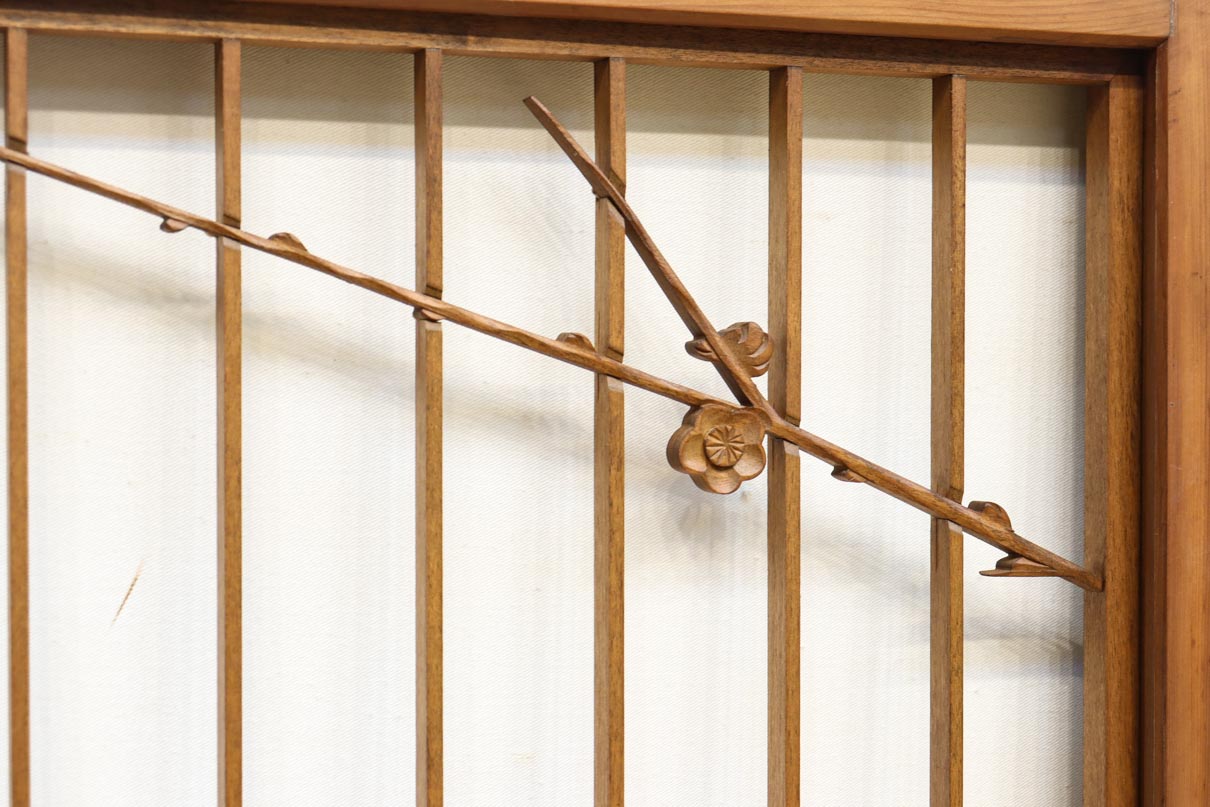 梅の木に鶯が羽を休める風景を描いた書院セット　EZ2889　在庫2枚一組