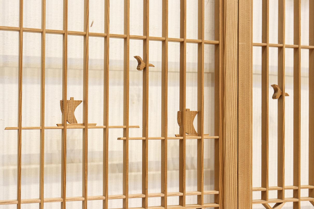 富士山を遠くに臨む静観な風景を描いた書院セット　EZ2891　在庫4枚一組